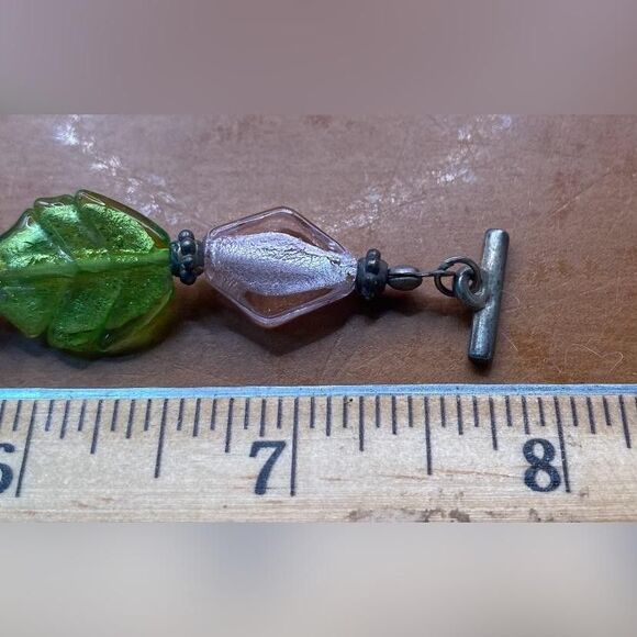 Murano Style Art Glass Lampwork Bracelet Multicolor Foil Beads Toggle Clasp 7.5” - Picture 2 of 2